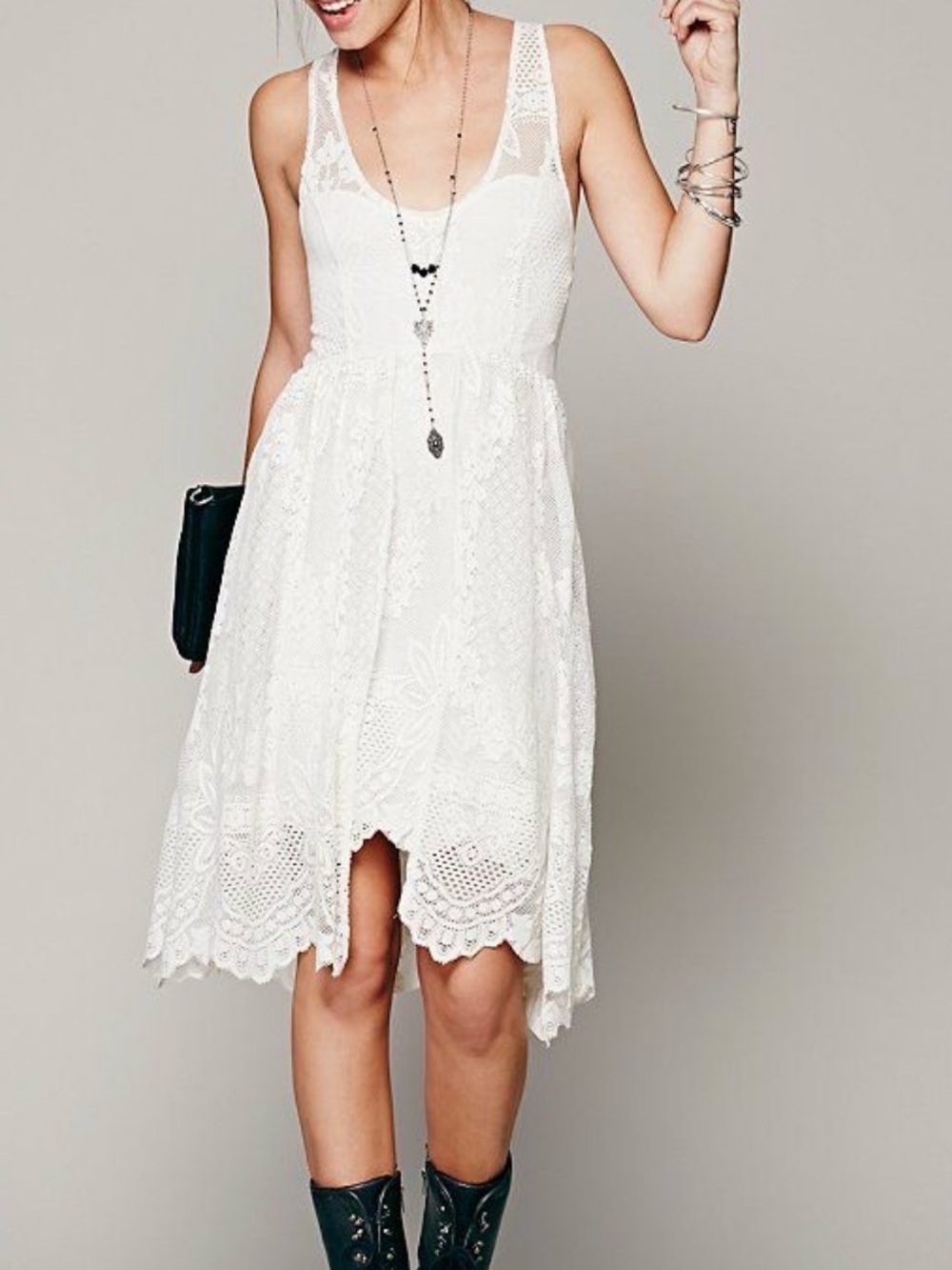 Free People Kristal Lace Salinas Foil Print Cream Mini Dress